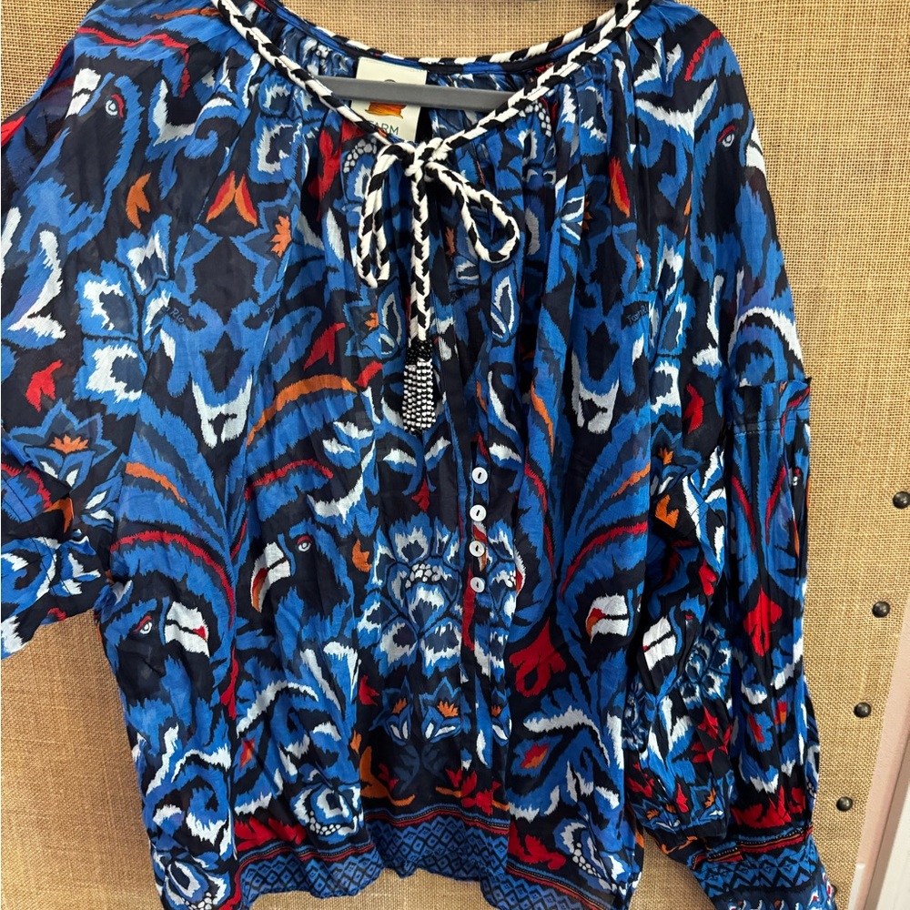 Farm Rio Blue and Red Patterned Women's Top